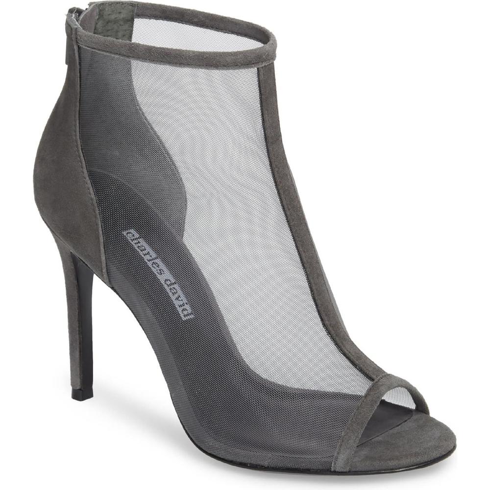 Charles David Womens Court Gray Suede Ankle Open Toe Booties Shoes NWT